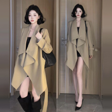 批发早秋季卡其色风衣外套女2025新款小个子巨好看<b class='q'>韩版</b>翻领上衣中长款