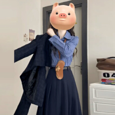 批发小个子韩系学院风<b class='q'>长袖</b>西装连衣裙子女装早秋季穿搭一整套装高级感