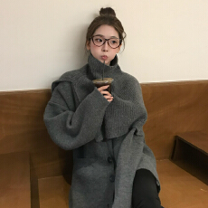 灰色毛衣女秋冬季2025新款韩系穿搭慵懒高级感中长款加厚针织套装