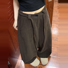 批发2025新款韩系慵懒松弛感阔腿裤子女秋季小个子休闲百搭毛呢弯刀裤