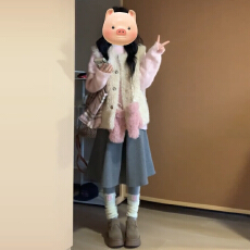 小香温柔风韩系穿搭羊羔毛马甲毛衣套装连衣裙子女秋冬季2025新款