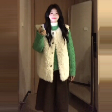 批发韩系穿搭一整套小个子香风羊羔毛<b class='q'>马甲</b>毛衣裙子套装女秋冬2025新款