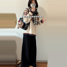 批发韩系一整套深冬穿搭蝙蝠袖针织衫半身裙两件<b class='q'>套装</b>女秋冬季2025新款