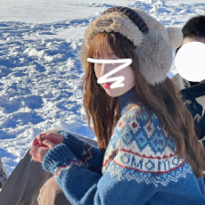 费尔岛蓝色毛衣外套女春秋季2025新款慵懒风复古拉链针织开衫上衣