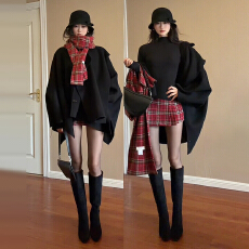 新年穿搭红色格子连衣裙子女秋冬2025新款巨好看a字短裙两件套装