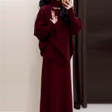 批发新年穿搭红色<b class='q'>针织</b>毛衣连衣裙女冬季2026新款高级感巨好看<b class='q'>套装</b>长裙