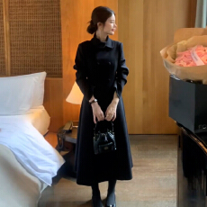 批发2026秋冬季新款法式赫本风黑色毛呢外套女高级感长款气质呢子大衣