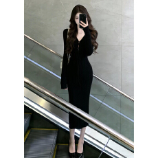 批发纯欲风性感辣妹长袖<b class='q'>连衣裙</b>子女秋冬2026新款内搭打底修身<b class='q'>包臀</b>长裙