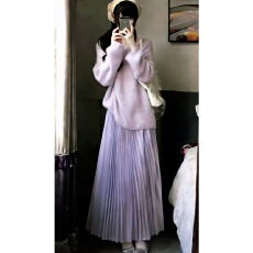 批发韩系穿搭气质紫色连衣裙子女春2026新款今年流行爆款<b class='q'>毛衣</b>半裙套装