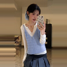 批发韩系白色长袖t恤女2026新爆款早春巨好看设计感吊带上衣两件套装