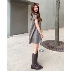 批发日系复古格纹翻领<b class='q'>连衣裙</b>子女夏季2026新款气质宽松显瘦超好看短裙