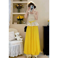 批发海边度假抹胸背心<b class='q'>套装</b>连衣裙子女夏季2026新款多巴胺黄色花苞长裙