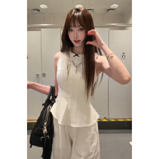 批发白色娃娃领无袖背心t恤女2026新款夏季法式气质短款收腰显瘦上衣