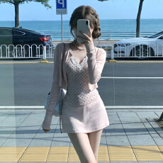 批发早春季漂亮套装巨好看韩系穿搭一整套粉色<b class='q'>连衣裙</b>子女2026新款短裙