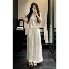 批发法式气质ootd穿搭一整套<b class='q'>装</b>女2026新款白色无袖上衣阔腿长<b class='q'>裤</b>两件套