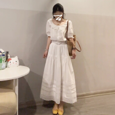 批发韩系甜美<b class='q'>泡泡袖</b>白色镂空<b class='q'>连衣裙</b>子女夏2026新款独特漂亮夏装两件套