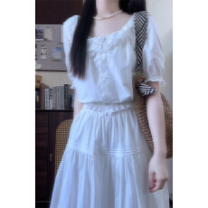 批发韩系甜美<b class='q'>泡泡袖</b>白色镂空<b class='q'>连衣裙</b>子女夏2026新款独特漂亮夏装两件套