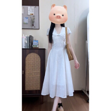 批发高级感法式白色v领<b class='q'>连衣裙</b>子女夏季2026新款蕾丝收腰显瘦气质短裙