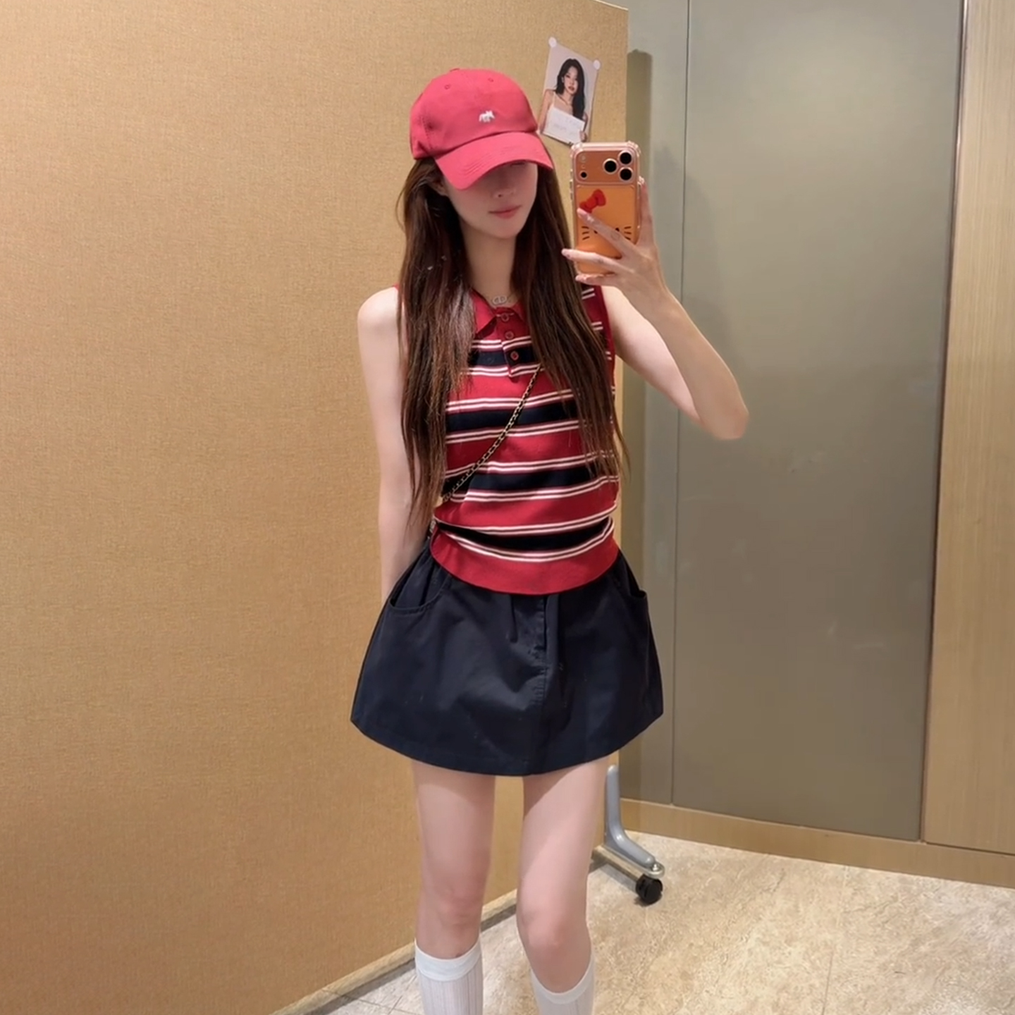 BY29962# 巨好看ootd穿搭一整套新款红色条纹t恤女夏季短裙子两件套装 服裝批發女裝批發服飾貨源