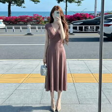 批发法式气质v领短袖连衣裙子女<b class='q'>夏季</b>2026新款简单大方高级感收腰长裙