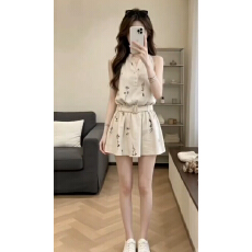 批发独特别致<b class='q'>碎花</b>无袖连衣裙子女夏季小个子巨好看设计感收腰显瘦<b class='q'>短裙</b>
