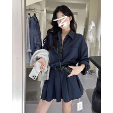 批发韩系蓝色收腰显瘦<b class='q'>衬衫</b>polo<b class='q'>连衣裙</b>子女早秋季2026新款小个子短裙夏