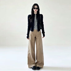 批发韩系巨好看秋季穿搭一整套2026新款针织开衫上衣女阔腿裤两件套装