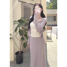 批发韩系氛围感长袖开衫吊带半身裙女早秋显瘦百搭气质设计感三件套