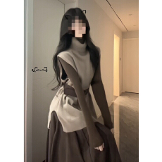 批发2026新爆款高级感高领针织连衣裙子女秋冬季韩系穿搭三件套装<b class='q'>长裙</b>