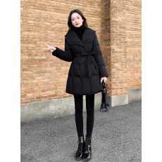 批发小个子中长款黑色海军领羽绒棉服女冬季2025新款收腰显瘦棉衣外套