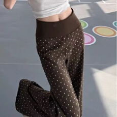 批发慵懒风咖色波点微喇<b class='q'>裤</b>女夏季薄款高腰显瘦垂感瑜伽运动<b class='q'>裤</b>子