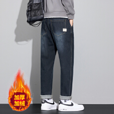 批发新款秋冬季男士港风加绒牛仔<b class='q'>时尚</b>潮牌休闲弹力微锥青年牛仔裤男