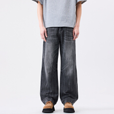 批发春夏季男士牛仔<b class='q'>时尚</b>潮牌休闲微弹怀旧宽松直筒青年牛仔裤男