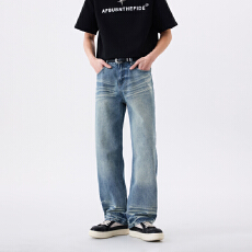 批发春夏季男士牛仔<b class='q'>时尚</b>潮牌休闲微弹怀旧宽松直筒青年牛仔裤男