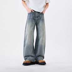 批发春夏季男士牛仔<b class='q'>时尚</b>潮牌休闲微弹怀旧宽松直筒青年牛仔裤男