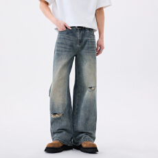 批发春夏季男士牛仔<b class='q'>时尚</b>潮牌休闲微弹怀旧宽松直筒青年牛仔裤男