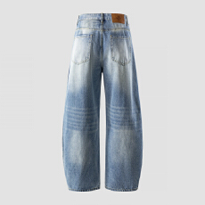 批发春夏季男士牛仔时尚潮牌休闲无弹怀旧宽松弯刀裤青年牛仔裤男