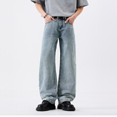 批发春夏季男士牛仔时尚潮牌休闲微弹怀旧宽松直筒青年牛仔裤男