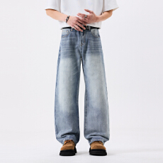 批发春夏季男士牛仔时尚潮牌休闲微弹怀旧宽松直筒青年牛仔裤男