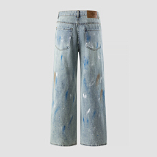 批发春夏季男士牛仔时尚潮牌休闲微弹怀旧宽松直筒青年牛仔裤男