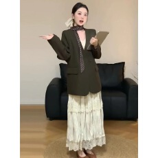 批发优雅气质波点系带休闲<b class='q'>西服</b>上衣女秋季新款时尚百搭西装外套