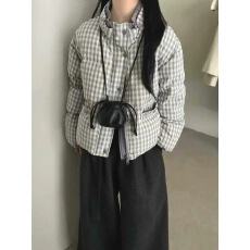 批发Eter冬款方格纹拼接立领宽松面包服棉服女冬季羽绒服加厚保暖外套