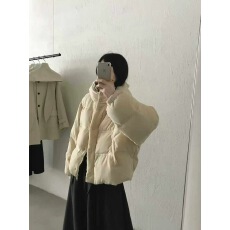 批发Eter泡芙面包服羽绒服丝绒保暖休闲显瘦连帽短款90白鸭绒宽松外套