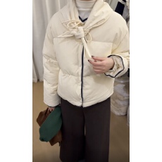 批发法式2025冬季新款小圆领白鸭绒羽绒服领口可拆卸蝴蝶结面包服外套