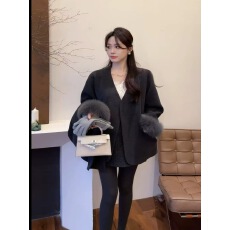 批发羽绒内胆羊毛呢外套女欧货2025冬季新款千金名媛风皮草呢子大衣