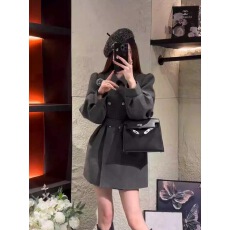 批发十三行韩系高级感气质翻领呢子大衣冬季中长款收腰系带羽绒外套女