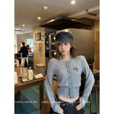 批发韩系咖色假两件针织<b class='q'>开衫</b>女秋季气质修身显瘦超好看小个子长袖上衣