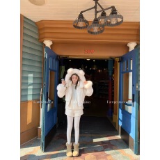 批发番茄侠 小熊泡芙 90白鸭绒熊耳大毛领连帽羽绒服女加厚保暖短外套