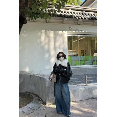 批发hello September可拆卸毛领夹棉皮夹克外套羽绒内胆