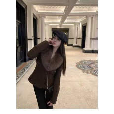 批发超好看中古vintage毛呢外套女小个子短款狐狸毛毛领加厚羽绒外套
